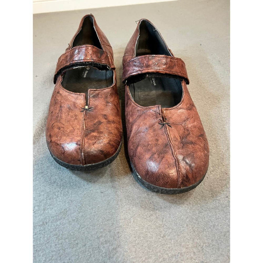 Leonardo Shoes Womens 39 Mary Jane Flats Leather Brown Hand Made Italy Strap